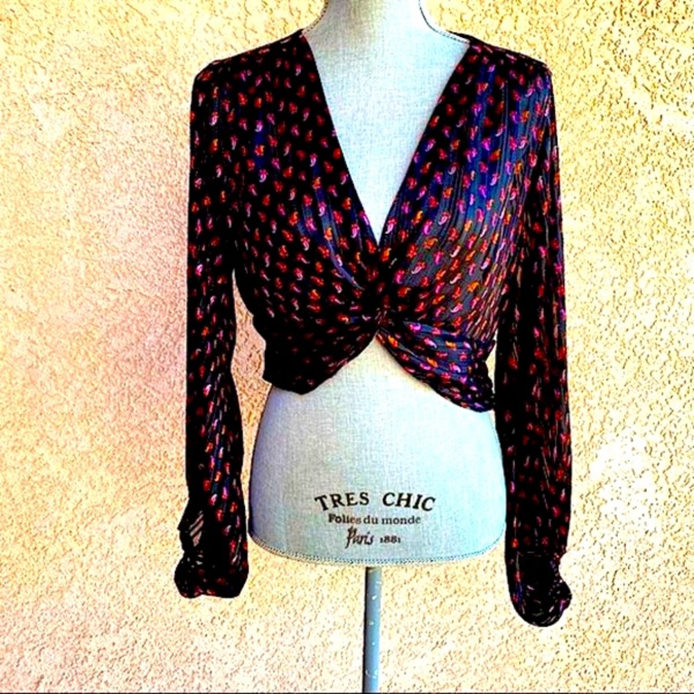 *ZARA* PERFECT FOR VALENTINES DAY!! NWOT LONG SLEEVE PAISLEY CROP TOP ♥️💗♥️💗
